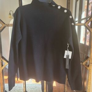 Tahari Black Turtleneck Sweater with Embellishments
